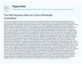 Essay on The Main Business Risks for Costco Wholesale Corporation