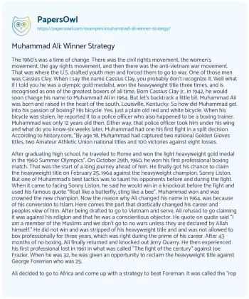 Essay on Muhammad Ali: Winner Strategy