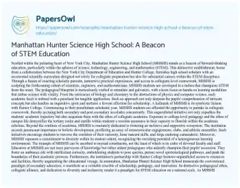 Essay on Manhattan Hunter Science High School: a Beacon of STEM Education