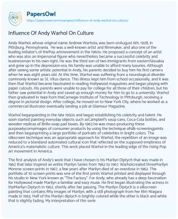 Essay on Influence of Andy Warhol on Culture