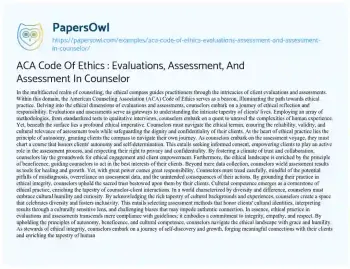 Essay on ACA Code of Ethics : Evaluations, Assessment, and Assessment in Counselor