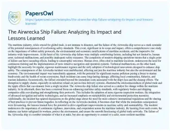 Essay on The Airwrecka Ship Failure: Analyzing its Impact and Lessons Learned