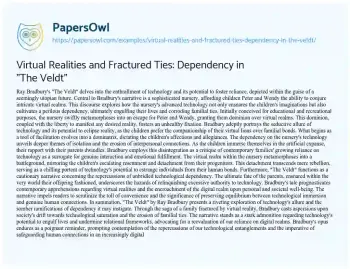 Essay on Virtual Realities and Fractured Ties: Dependency in “The Veldt”