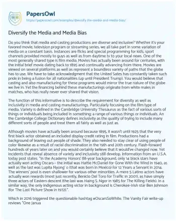 Essay on Diversify the Media and Media Bias