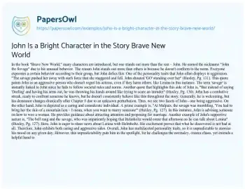 Essay on John is a Bright Character in the Story Brave New World