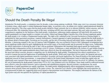 Essay on Should the Death Penalty be Illegal