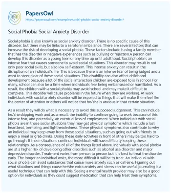 Essay on Social Phobia Social Anxiety Disorder