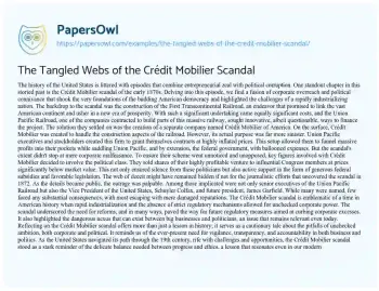 Essay on The Tangled Webs of the Crédit Mobilier Scandal