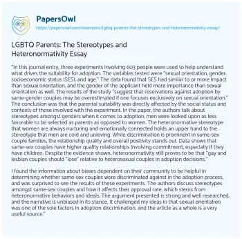 Essay on LGBTQ Parents: the Stereotypes and Heteronormativity Essay