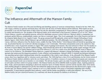 Essay on The Influence and Aftermath of the Manson Family Cult