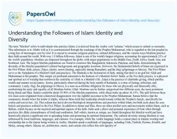 Essay on Understanding the Followers of Islam: Identity and Diversity