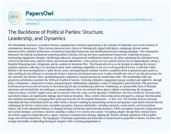 Essay on The Backbone of Political Parties: Structure, Leadership, and Dynamics