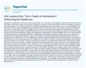 Essay on Life Lessons from “Life is Sweet at Kumansenu”: Embracing the Sweetness