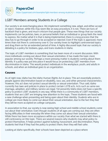 Essay on LGBT Members Among Students in a College