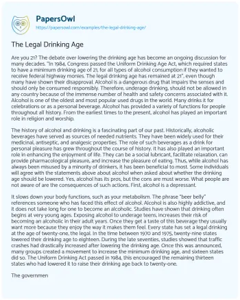 Essay on The Legal Drinking Age