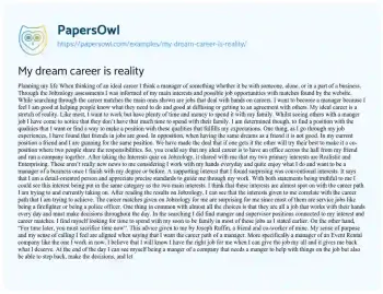 Essay on My Dream Career is Reality