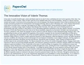 Essay on The Innovative Vision of Valerie Thomas