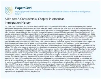 Essay on Alien Act: a Controversial Chapter in American Immigration History