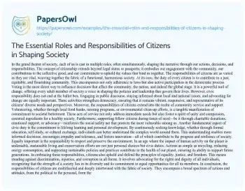 Essay on The Essential Roles and Responsibilities of Citizens in Shaping Society