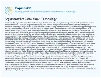 Essay on Argumentative Essay about Technology
