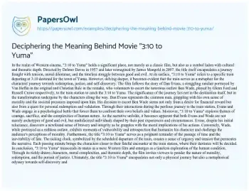 Essay on Deciphering the Meaning Behind Movie “3:10 to Yuma”