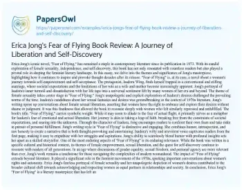 Essay on Erica Jong’s Fear of Flying Book Review: a Journey of Liberation and Self-Discovery