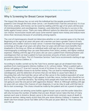 Essay on Why is Screening for Breast Cancer Important