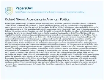 Essay on Richard Nixon’s Ascendancy in American Politics