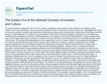 Essay on The Golden Era of the Abbasid Dynasty: Innovation and Culture