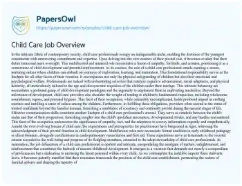 Essay on Child Care Job Overview