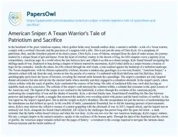 Essay on American Sniper: a Texan Warrior’s Tale of Patriotism and Sacrifice