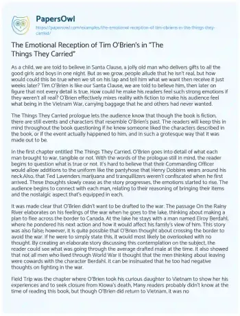 Essay on The Emotional Reception of Tim O’Brien’s in “The Things they Carried”