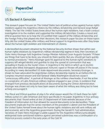 Essay on US Backed a Genocide