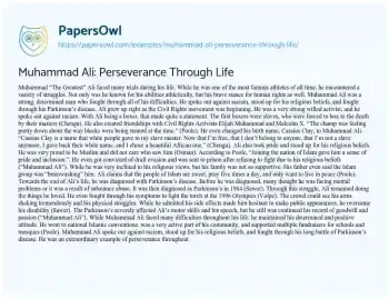 Essay on Muhammad Ali: Perseverance through Life