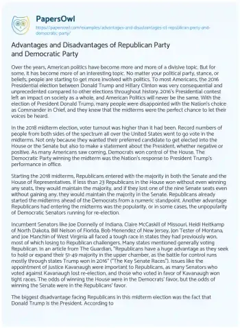 Essay on Advantages and Disadvantages of Republican Party and Democratic Party