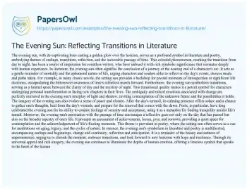 Essay on The Evening Sun: Reflecting Transitions in Literature