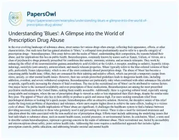 Essay on Understanding ‘Blues’: a Glimpse into the World of Prescription Drug Abuse