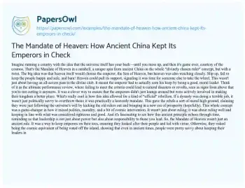 Essay on The Mandate of Heaven: how Ancient China Kept its Emperors in Check