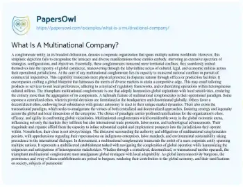 Essay on What is a Multinational Company?