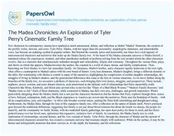 Essay on The Madea Chronicles: an Exploration of Tyler Perry’s Cinematic Family Tree