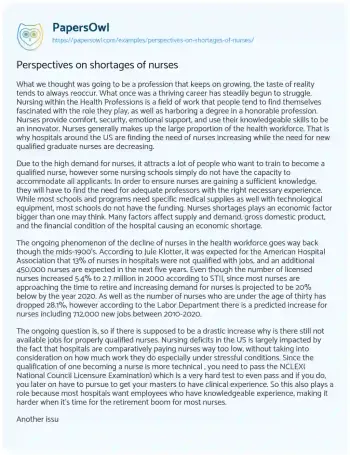 Essay on Perspectives on Shortages of Nurses 