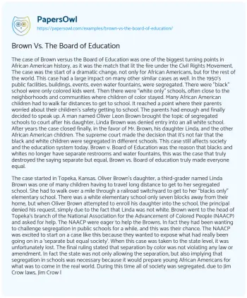 Essay on Brown Vs. the Board of Education