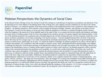 Essay on Plebeian Perspectives: the Dynamics of Social Class