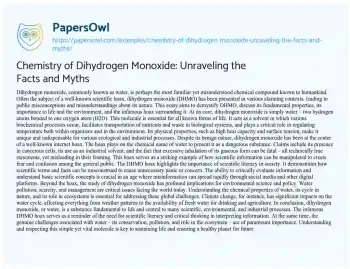 Essay on Chemistry of Dihydrogen Monoxide: Unraveling the Facts and Myths