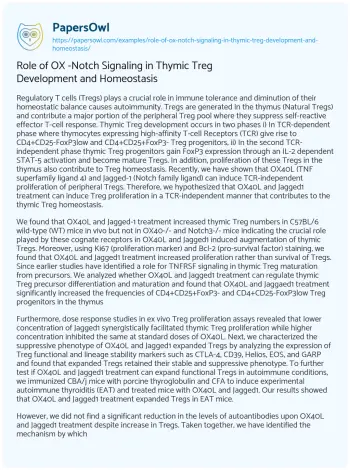 Essay on Role of OX -Notch Signaling in Thymic Treg Development and Homeostasis