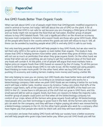 Essay on Are GMO Foods Better than Organic Foods