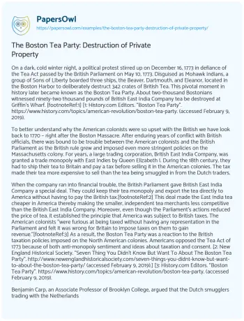 Essay on The Boston Tea Party: Destruction of Private Property