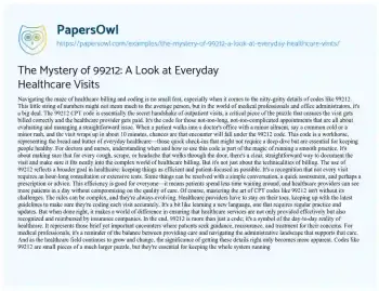 Essay on The Mystery of 99212: a Look at Everyday Healthcare Visits