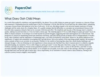 Essay on What does Ooh Child Mean