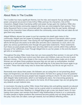 Essay on About Risks in the Crucible